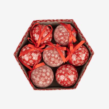 Set 7 bolas decorativas rojas copos de nieve 7,5cm