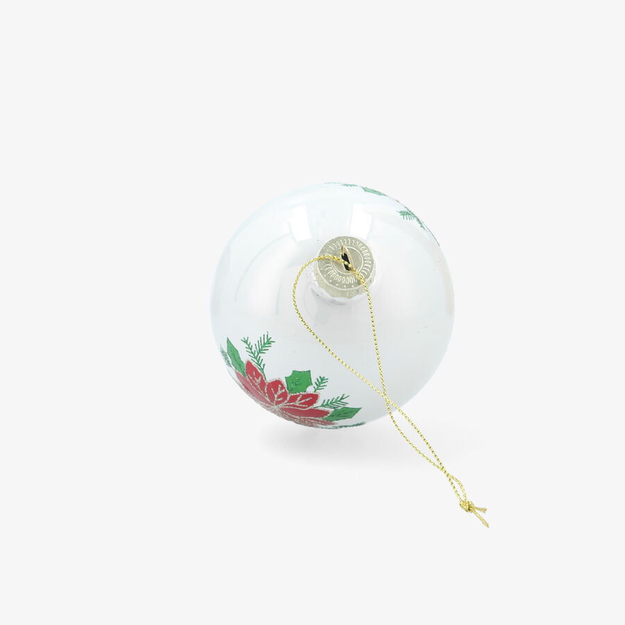 Bola de Navidad blanca de cristal con flor de Pascua &Oslash;8cm