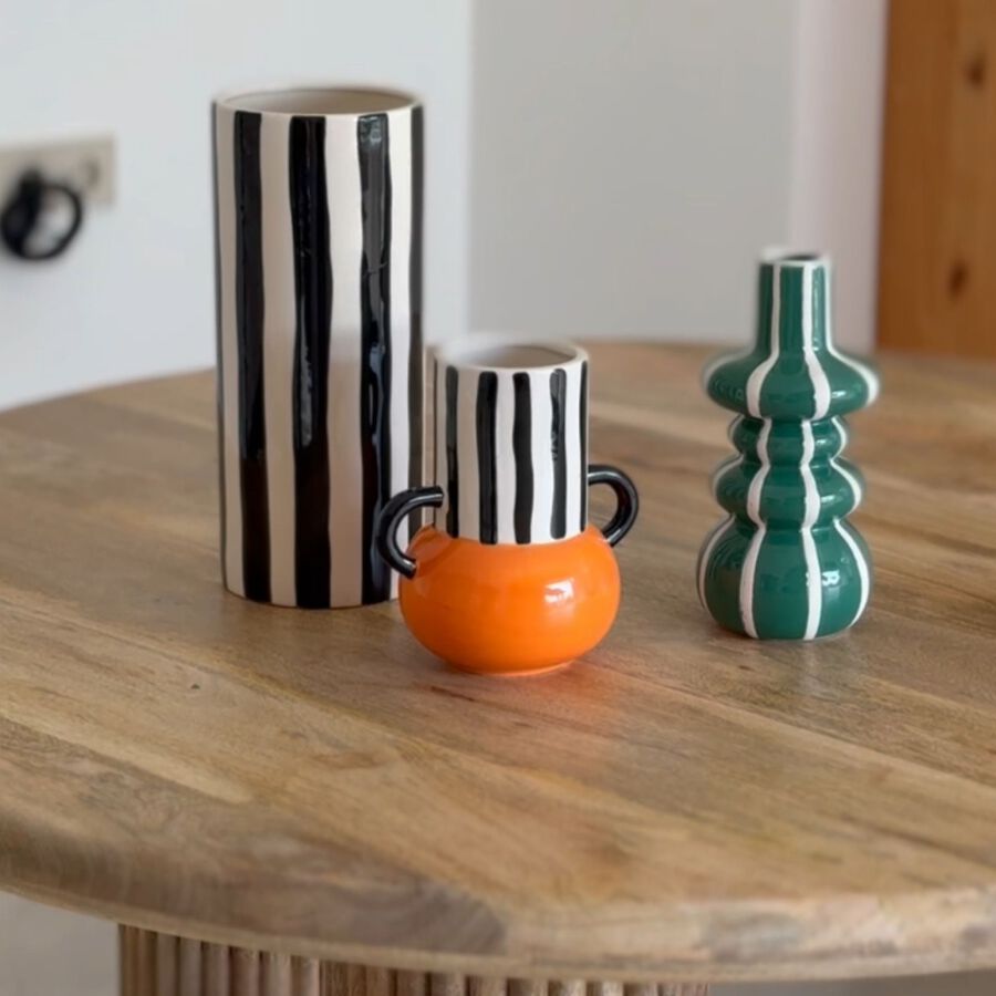 Jarrón de cerámica rayas Gadiel 18cm