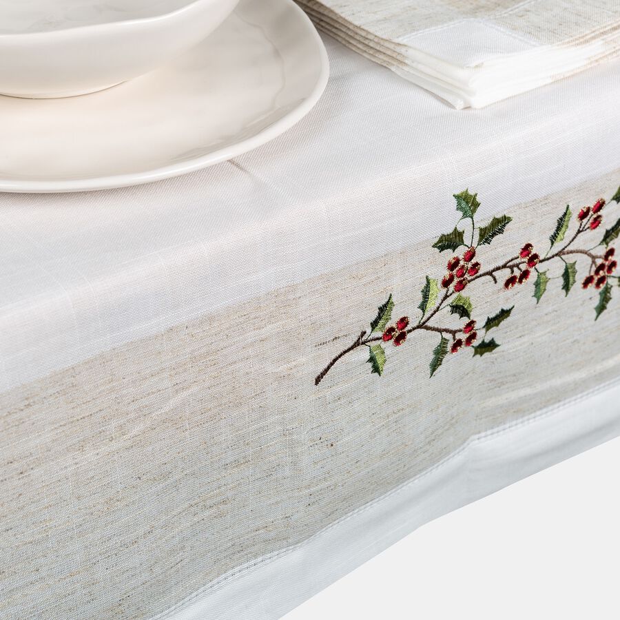 Mantel de Navidad blanco bordado Mu&eacute;rdago 150x300cm