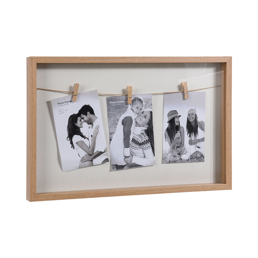 Marco de fotos con 3 pinzas de madera