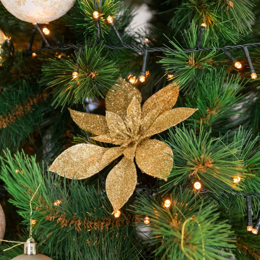 Set de 2 adornos colgantes Poinsettias con clip doradas &Oslash;15cm