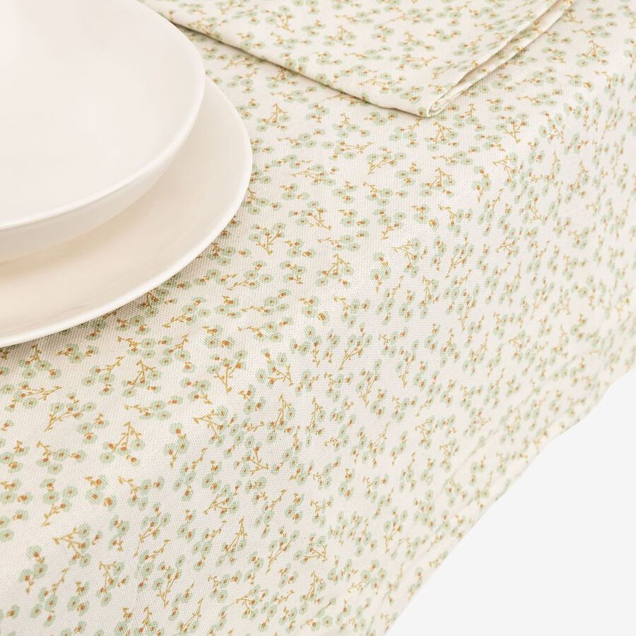 Mantel verde de algodón reciclado Begonia 135x200cm