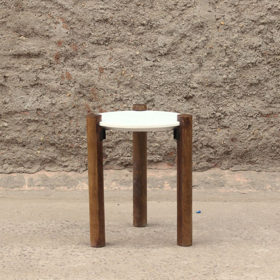 Mesa auxiliar de mármol y madera Houston Ø40x50cm Clau&Chloe