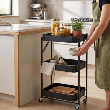 Carro de cocina plegable negro de hierro Ares 77cm