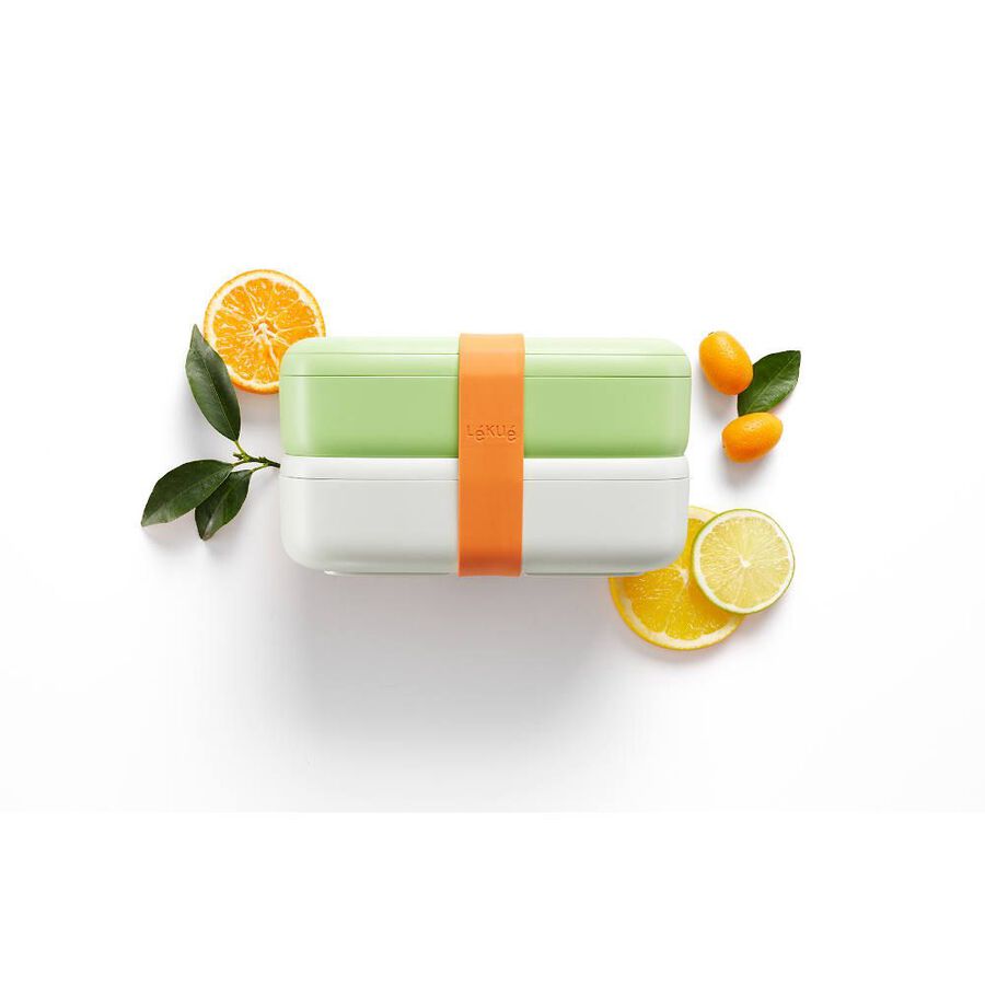 T&aacute;per con 2 compartimentos verde y blanco To Go Citrus Fruit - L&eacute;ku&eacute;