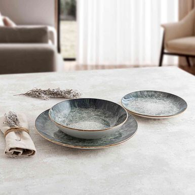 Vajilla de 12 piezas de porcelana verde Stela