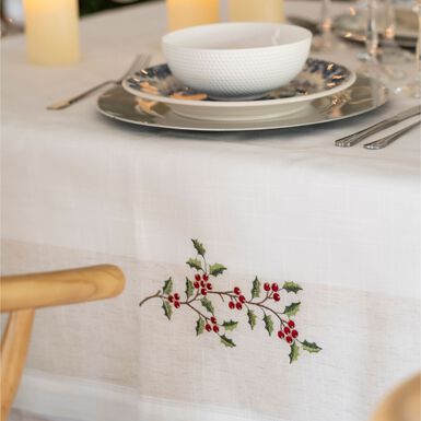 Mantel de Navidad blanco bordado Muérdago 150x250cm