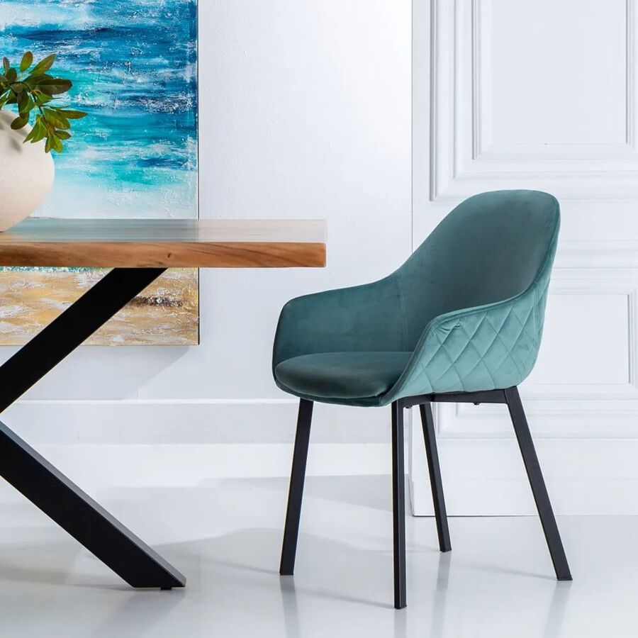 Set de 2 sillas de comedor con reposabrazos velvet verde agua Diana 57,5x53x84,5cm