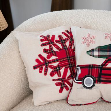 Funda de cojín tartán copo de nieve 45x45cm