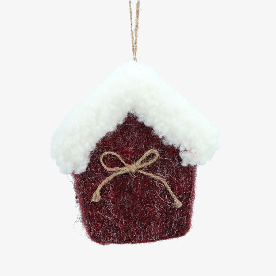 Bola de Navidad de casita de fieltro roja 12x6x13cm