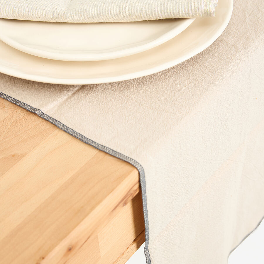 Camino de mesa de algodón con flecos beige 30x150cm