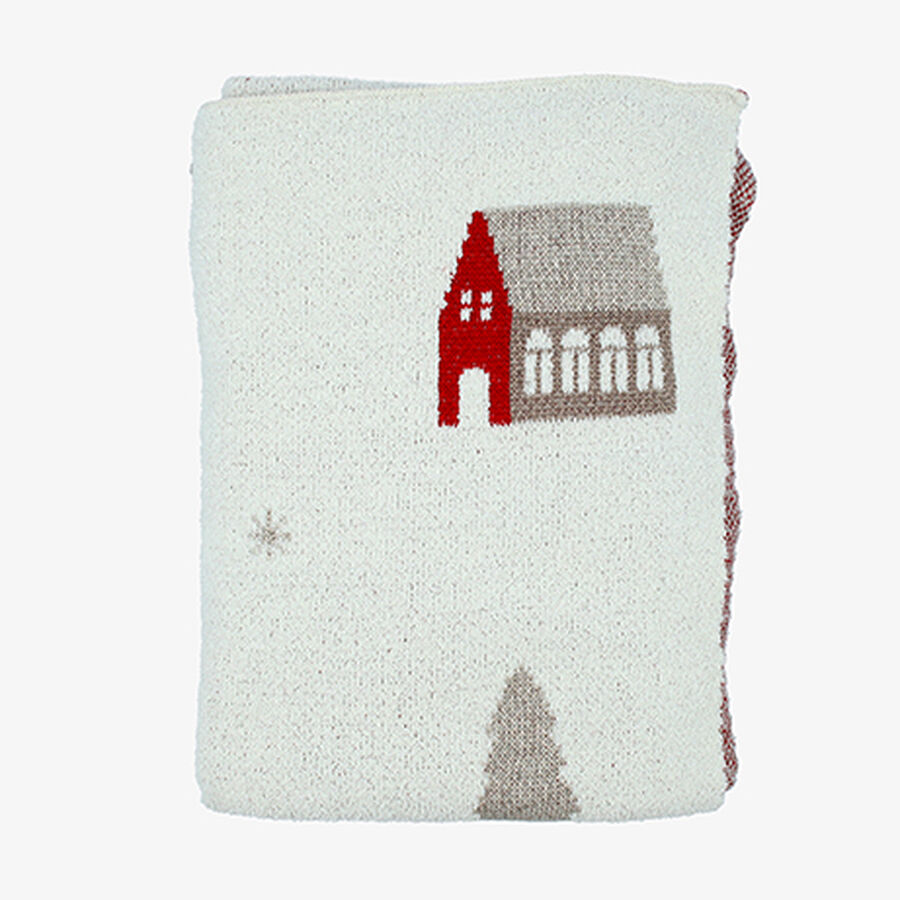 Manta de punto blanca con casitas Wish 150x125cm