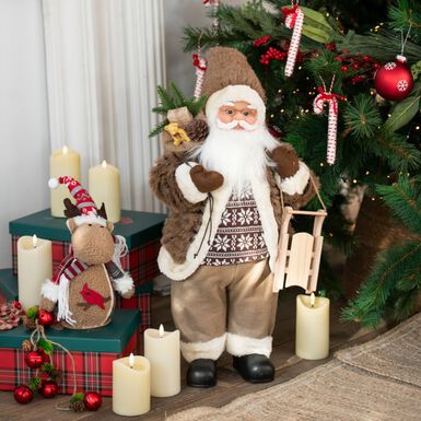 Figura decorativa Santa Claus con bolsa de regalos y trineo 60cm