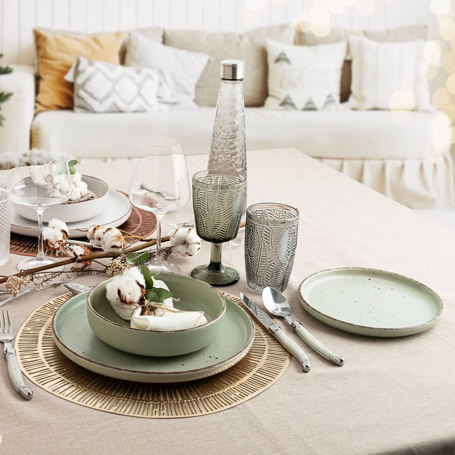 Vajilla de 12 piezas de cerámica verde Iria