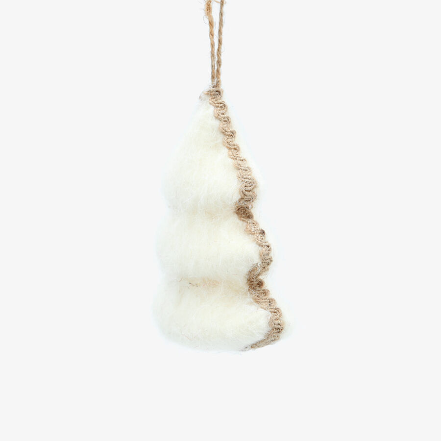 Bola de Navidad de &aacute;rbol de fieltro blanca 11x5x11cm