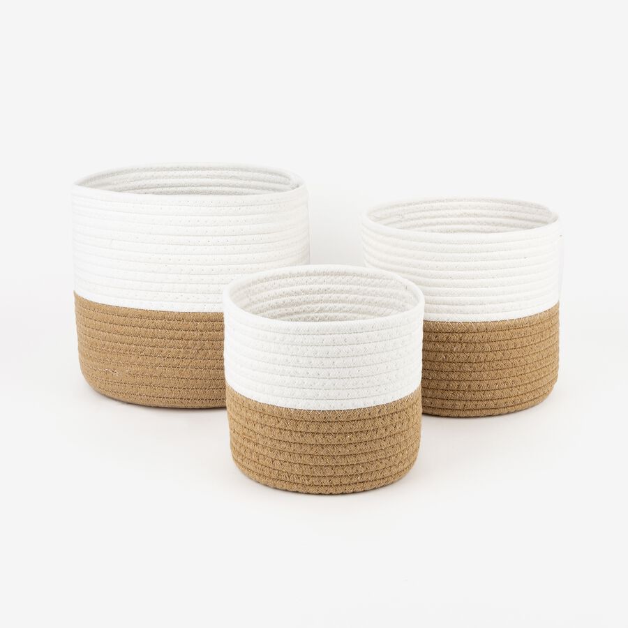 Cesta blanca de algod&oacute;n y yute Erfurt &Oslash;21x20cm