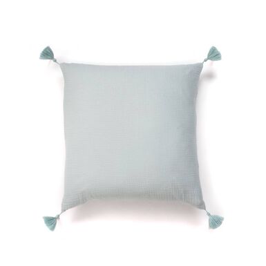 Coj&iacute;n de algod&oacute;n verde agua Borlas 45x45cm