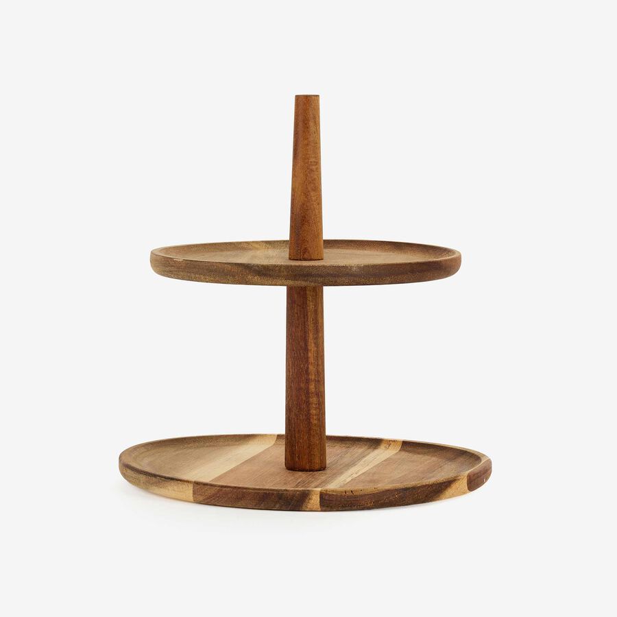 Badeja expositor de 2 pisos de madera