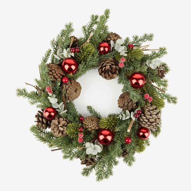 Corona decorativa con bayas y piñas Ø33X8cm