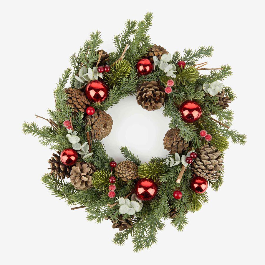 Corona decorativa con bayas y piñas Ø33X8cm