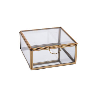 Joyero de cristal dorado con tapa Bay 13x13x6cm