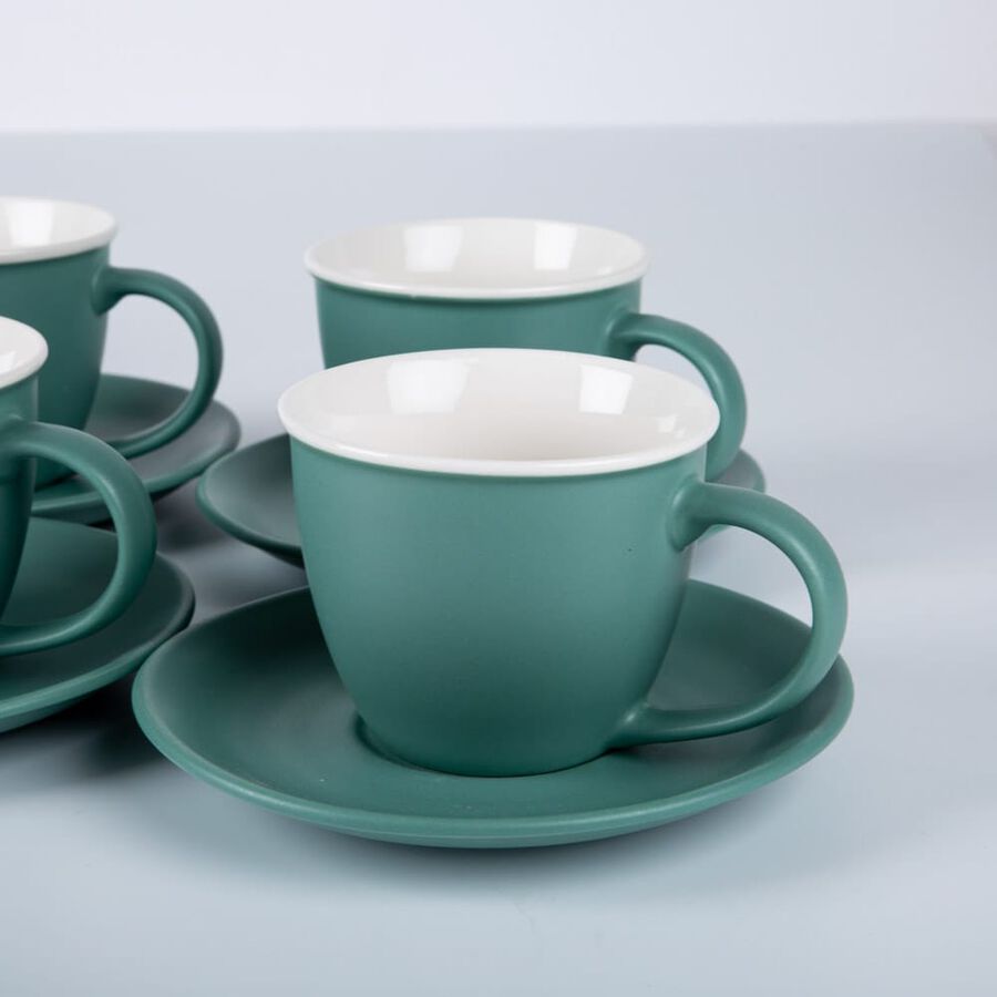 Taza de té con plato de cerámica verde 23cl