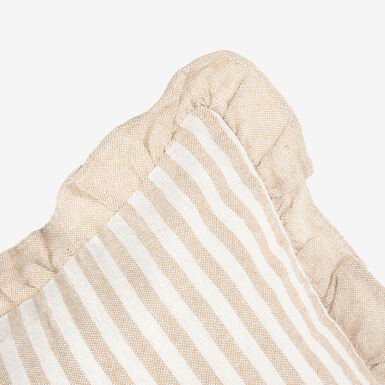 Funda de coj&iacute;n de algod&oacute;n volante rayas beige Timoti 45x45cm