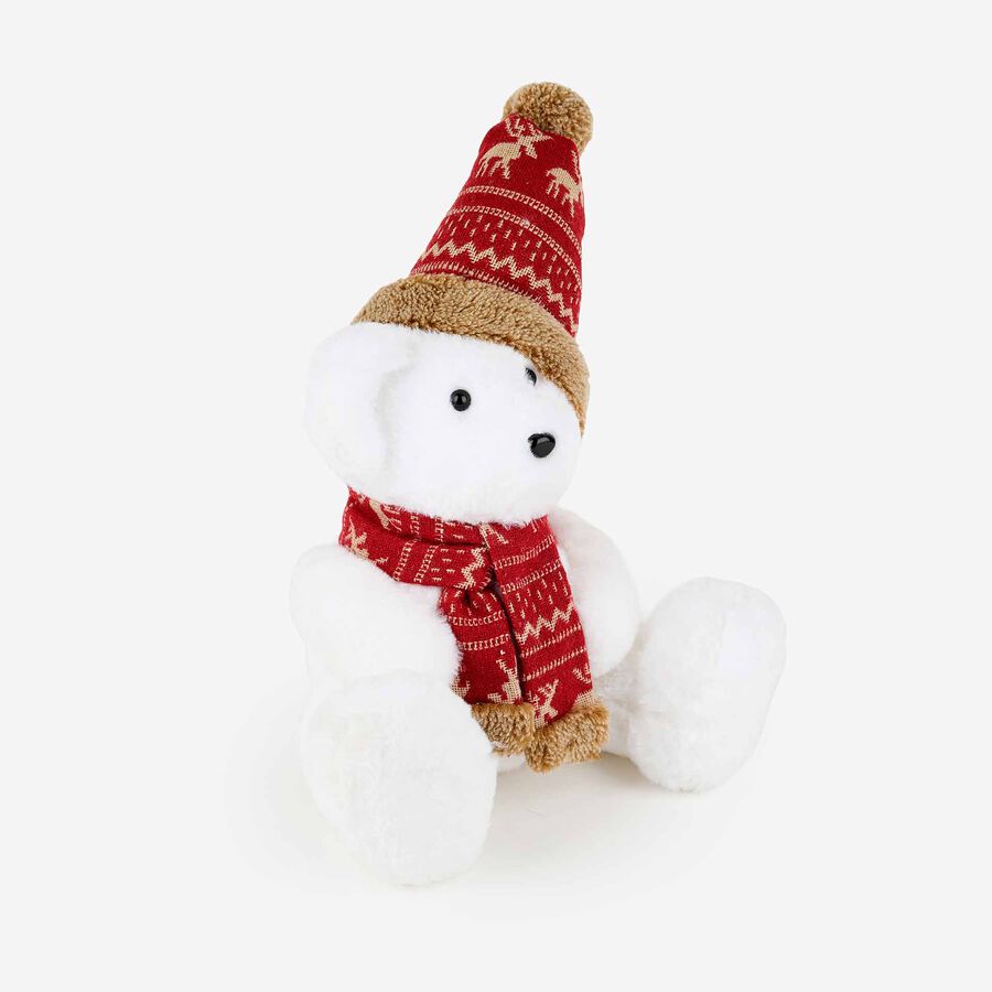 Figura decorativa de oso blanco con gorro y bufanda 27cm