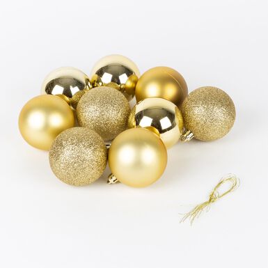 Set de 9 bolas doradas 6cm en varios modelos
