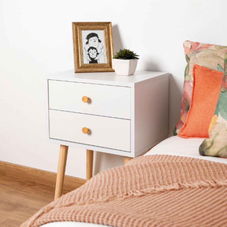 Mesita de noche de madera con 2 cajones Deva 40x30x63cm