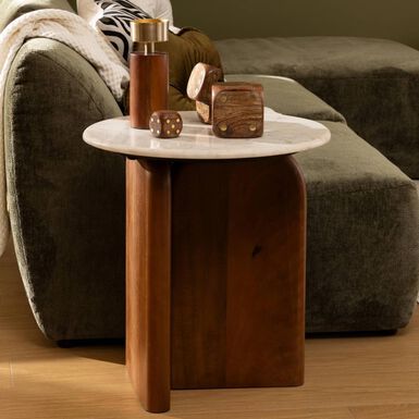 Mesa auxiliar de madera y m&aacute;rmol Ciran &Oslash;51cm 