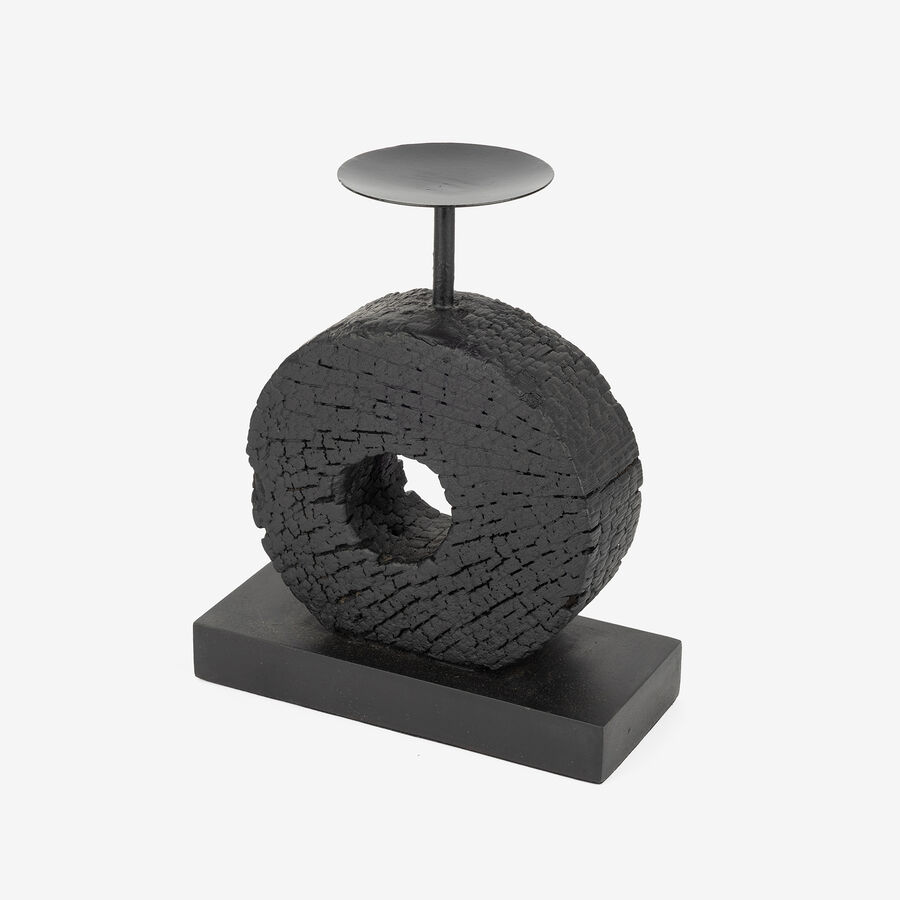 Portavelas de madera de mango y metal Circle 19x8x21cm
