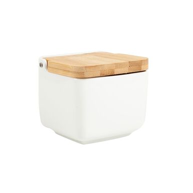 Salero cer&aacute;mica con tapa bamb&uacute; 12x12x11cm