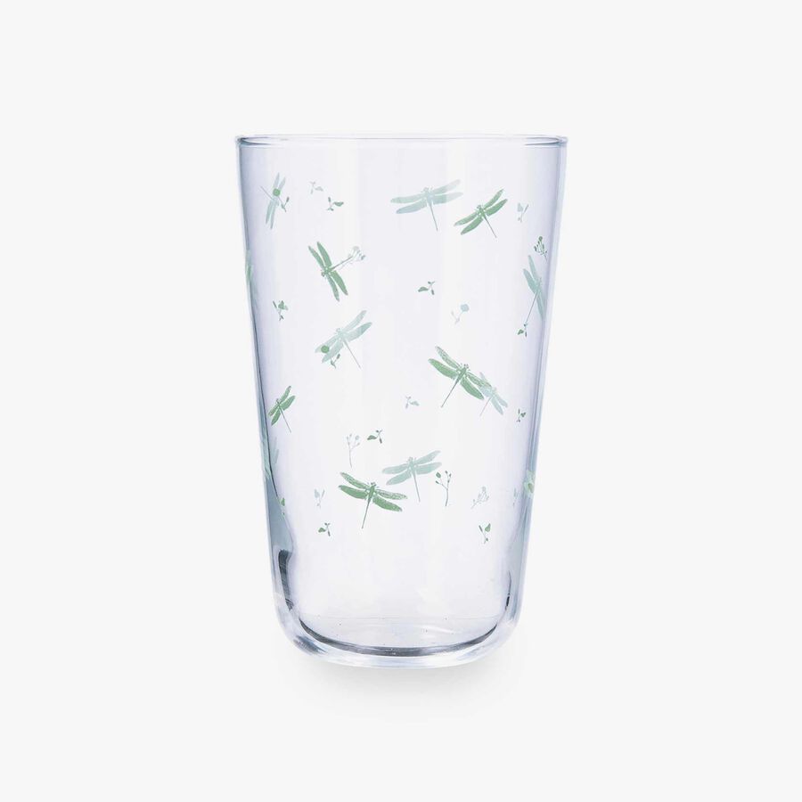 Vaso de vidrio transparente con lib&eacute;lulas verdes Suede 40cl