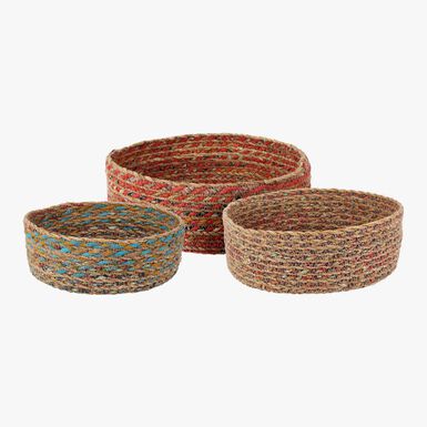 Juego de 3 cestas redondas de fibra natural y rojo Niva