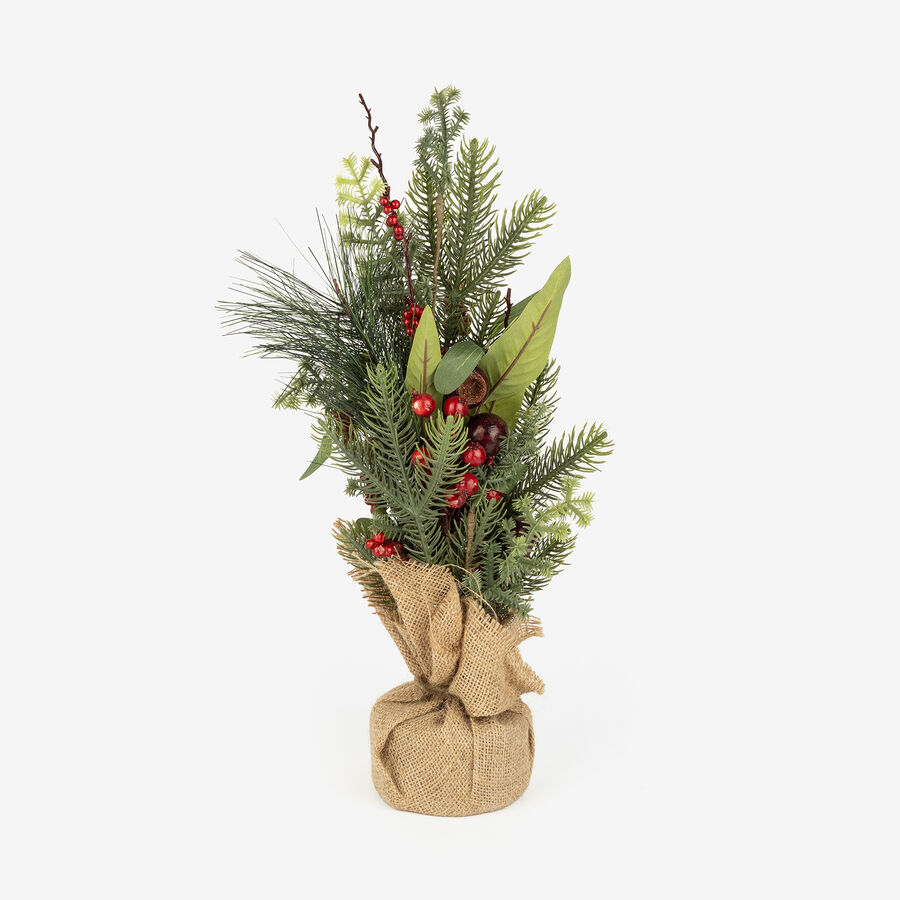 &Aacute;rbol decorativo abeto con bayas rojas y maceta 22x22x50cm