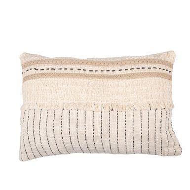 Funda de coj&iacute;n de algod&oacute;n bordada gris y marfil 30x45cm