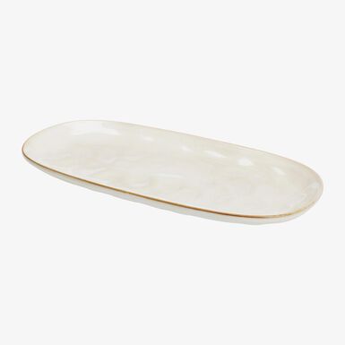 Bandeja oval de gres crema 31,5x15x2,7cm