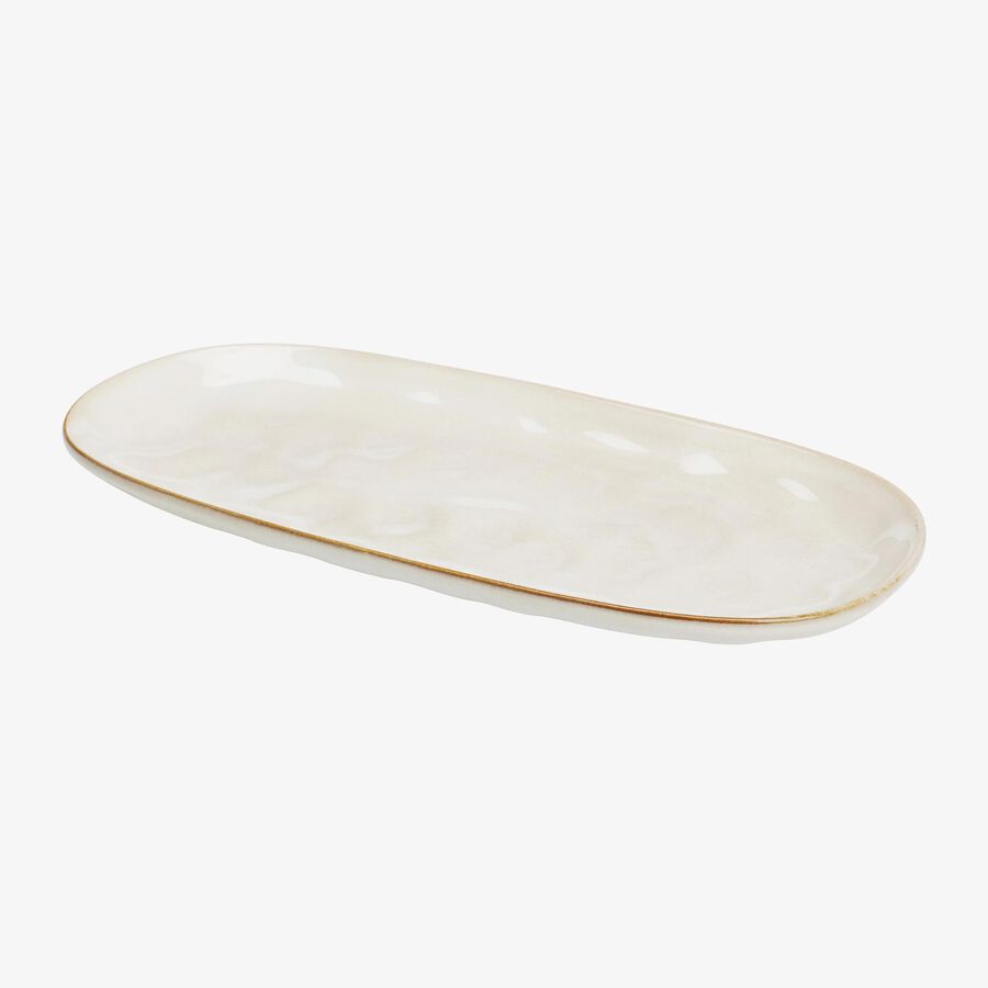 Bandeja oval de gres crema 31,5x15x2,7cm