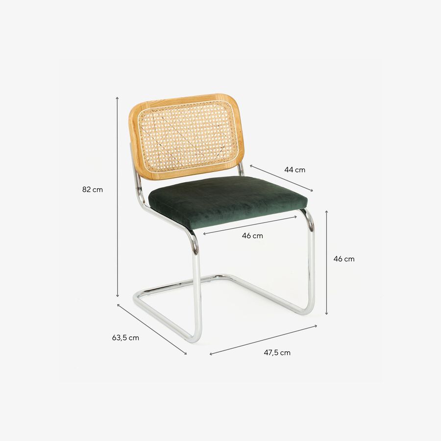 Silla de comedor de madera de olmo y rat&aacute;n verde Leonor 47,5x63,5x82cm Clau&Chloe