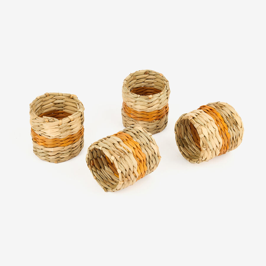 Set de 4 servilleteros de fibras naturales raya roja Ø5cm