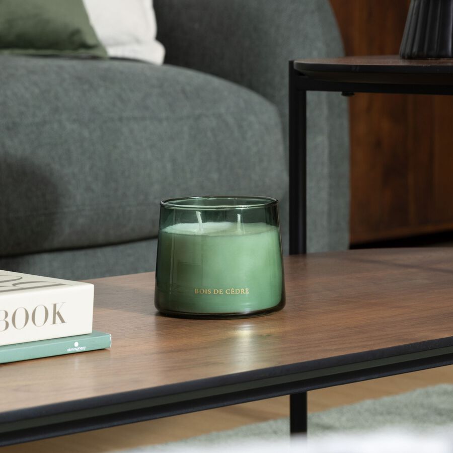 Vela aromática en vaso de cristal Madera de Cedro 300g Ø10x8cm