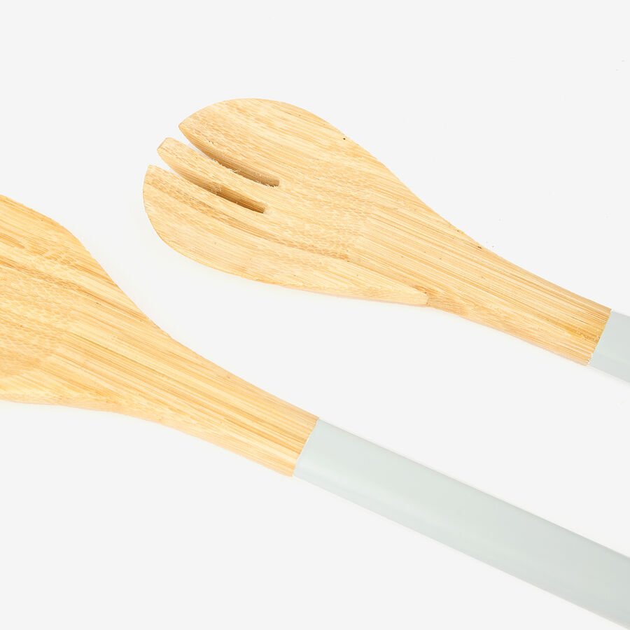 Set de 2 cubiertos para ensalada de bamb&uacute; gris 30cm