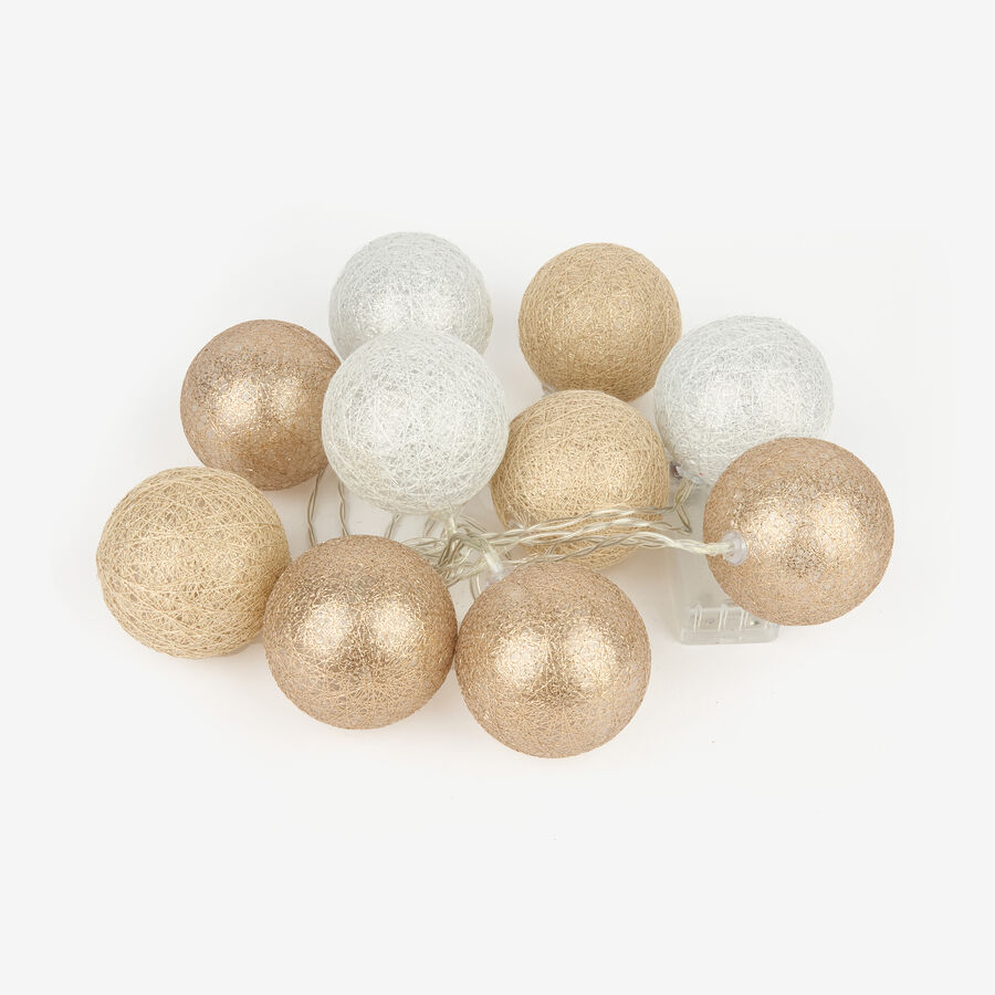 Guirnalda de bolas LED rafia Ø6cm