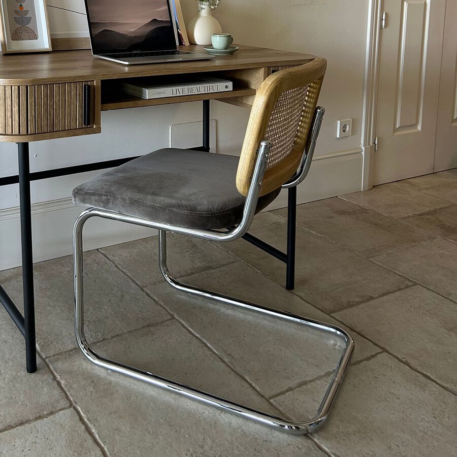 Silla de comedor de madera de olmo y ratán gris Leonor 47,5x63,5x82cm Clau&Chloe