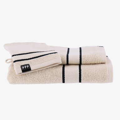 Set de 2 toallas y guante de ba&ntilde;o de algod&oacute;n beige