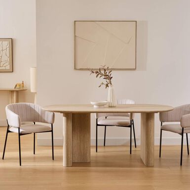 Mesa de comedor de madera efecto travertino Elva 180x90cm