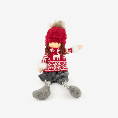 Figura decorativa Muñeco sentado con jersey rojo 39cm