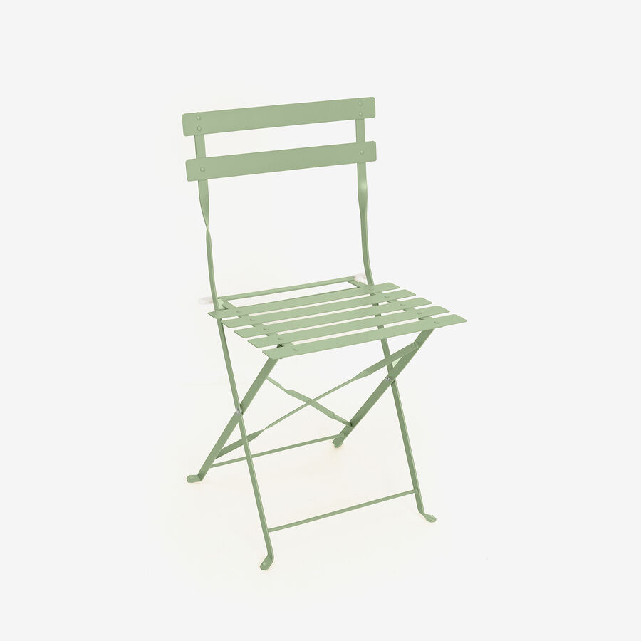 Set de jard&iacute;n de mesa y 2 sillas de acero verde Bistro